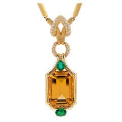 Vintage HENRY DUNAY Citrine Emerald Diamond Yellow Gold Necklace