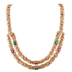 Bulgari Double Drop Link Necklace with Tourmaline & Diamonds 2