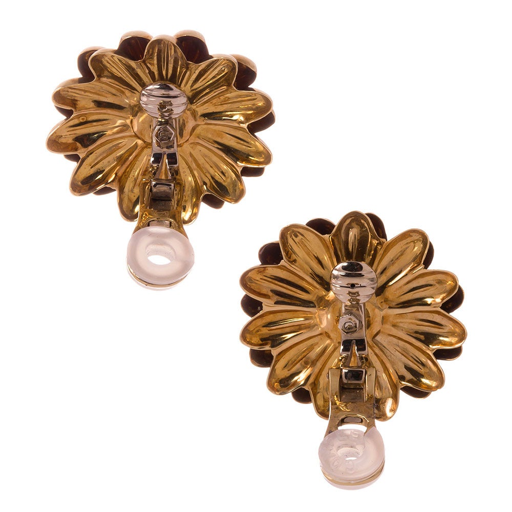 Italian Diamond Gold Sunflower Earrings In Excellent Condition In Carmel-by-the-Sea, CA