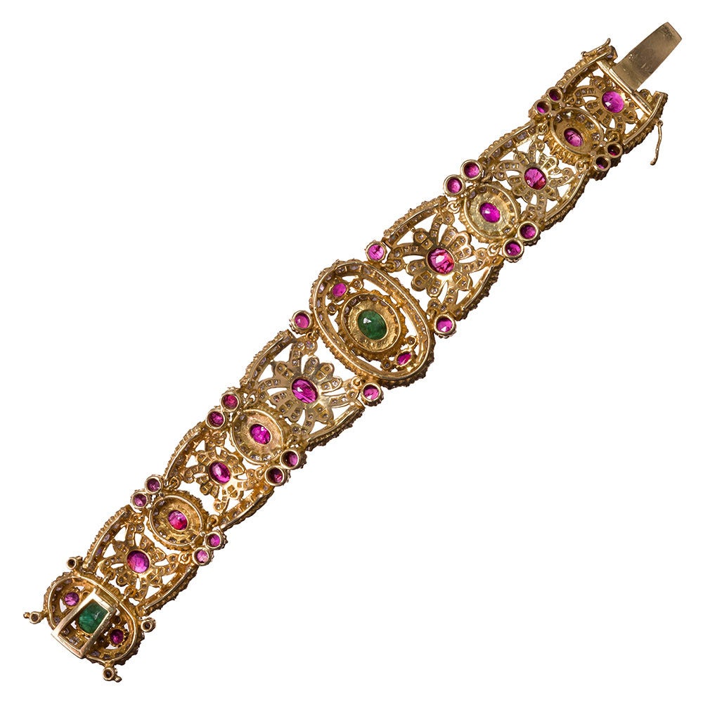 Ruby Emerald Diamond Gold Bracelet In Excellent Condition In Carmel-by-the-Sea, CA