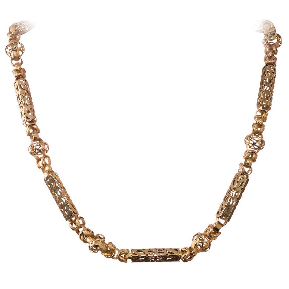 Ornate Georgian Gold Link Necklace with Hand Clasp