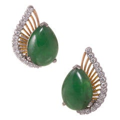 Jade Diamond Gold Fan Earrings