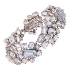 Vintage Aquamarine Pearl Diamond Gold Bracelet