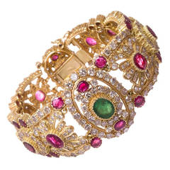 Ruby Emerald Diamond Gold Bracelet
