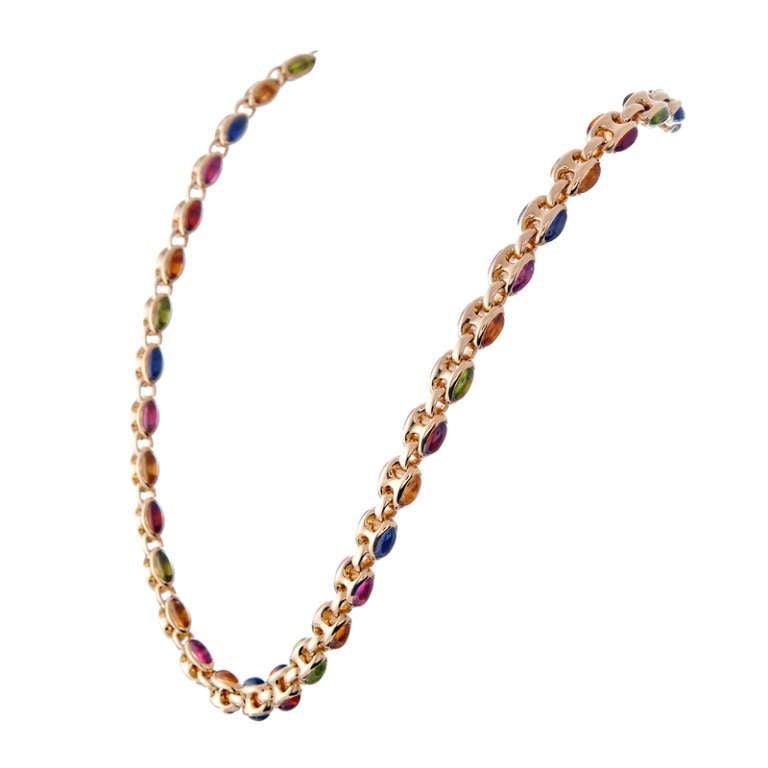 Contemporary Neck Chain with Assorted Cabochon Gemstones In Excellent Condition In Carmel-by-the-Sea, CA