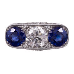 Art Deco Sapphire Diamond Platinum Filigree Ring
