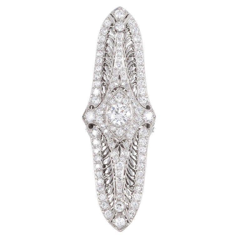 Platinum "Art Deco Diamond Bar Pin Turned Plaque Ring"