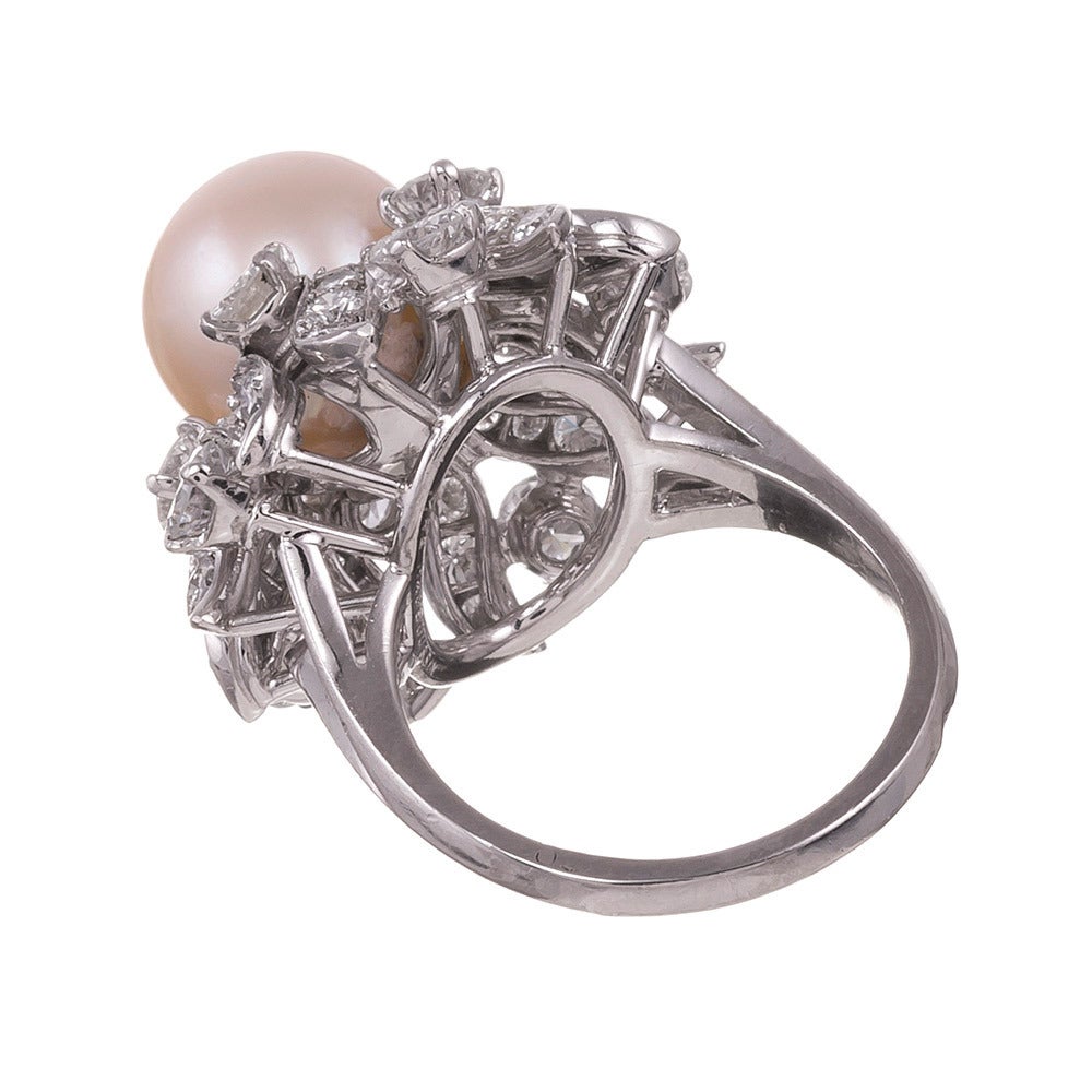 Patrick Mauboussin Pearl Diamond Platinum Ring In Excellent Condition In Carmel-by-the-Sea, CA
