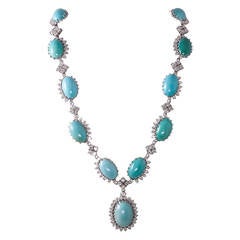 Turquoise and Diamond Cluster Necklace