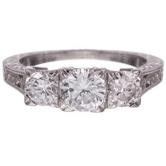 Three-Stone Diamond Platinum Filigree Ring