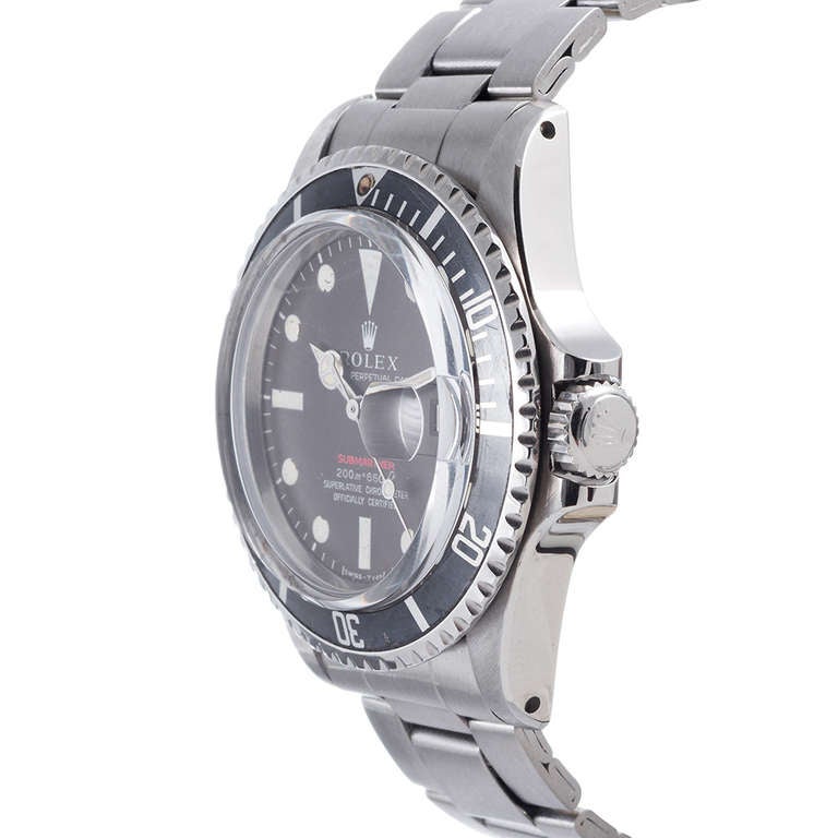 Rolex Stainless Steel Red Submariner Wristwatch with "Tropical" Brown Dial