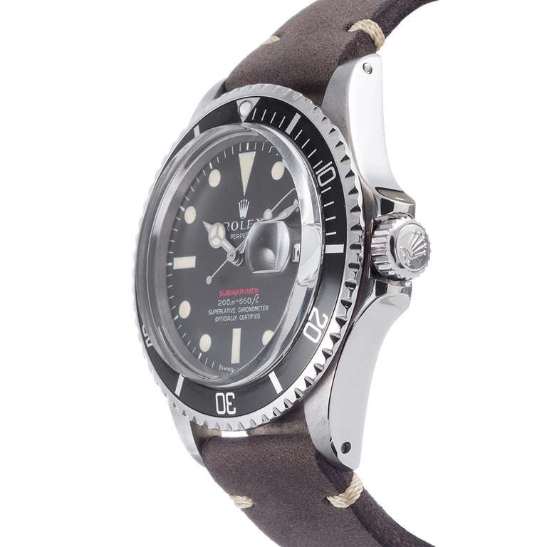 Rolex Stainless Steel Red Submariner Wristwatch with "Tropical" Brown Dial