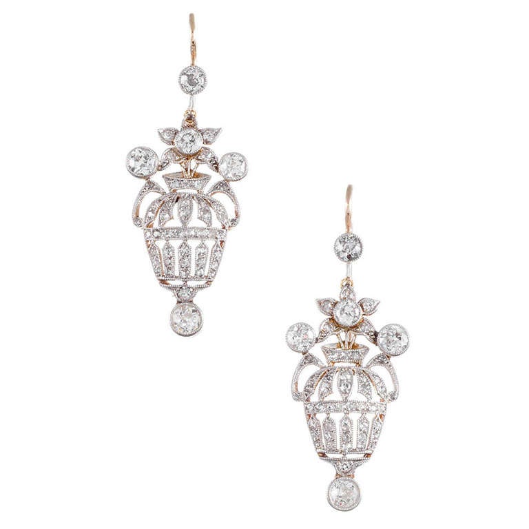 Edwardian Diamond "Basket" Motif Earrings