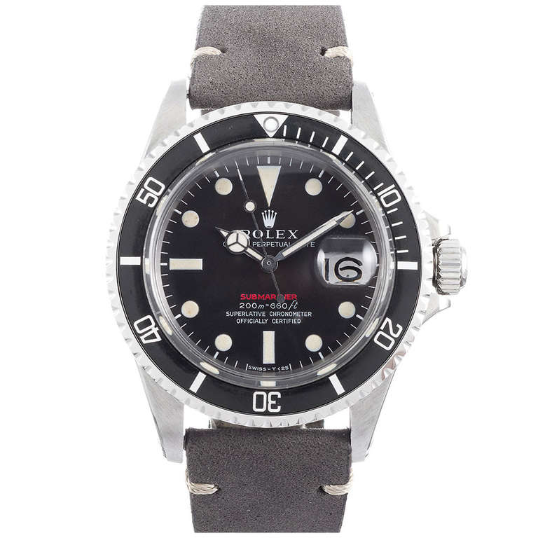 Rolex Stainless Steel Red Submariner Wristwatch with "Tropical" Brown Dial