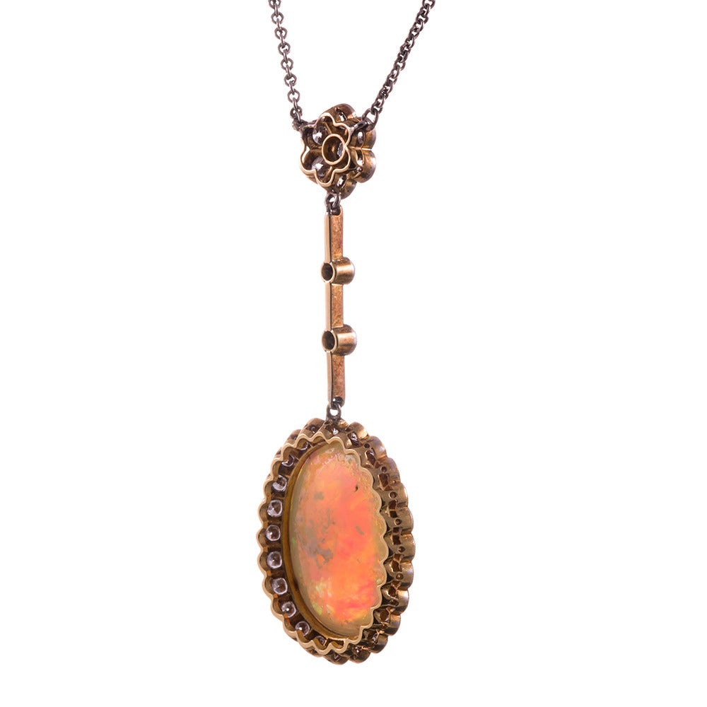 Edwardian Opal Diamond Gold Platinum Drop Necklace In Good Condition For Sale In Carmel-by-the-Sea, CA