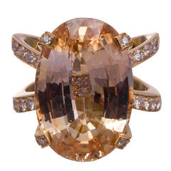 Retro Orange-Yellow No Heat 16.46 Carat Sapphire Diamond Gold Ring