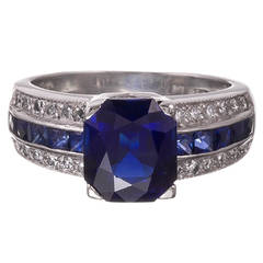 Vintage 4.25 Carat Sapphire Diamond Platinum Engagement Ring