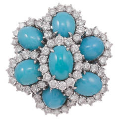Turquoise Diamond Gold Cluster of Clusters Ring