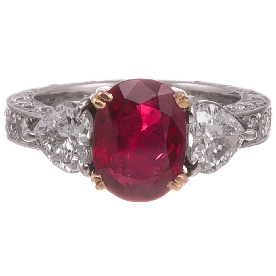 GIA Cert 3 Carat Ruby Heart-Shaped Diamond Platinum Engagement Ring at