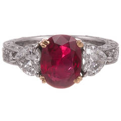 GIA Cert 3 Carat Ruby Heart-Shaped Diamond Platinum Engagement Ring