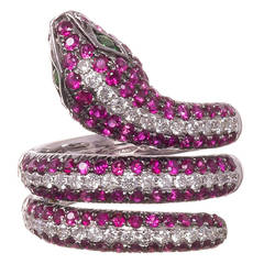 Ruby Diamond Black Rhodium Gold Snake Ring