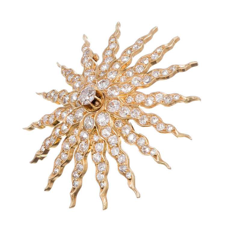 Golden Old European Cut Diamond Starburst Pin/Pendant