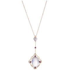 Antique Moonstone and Ruby Drop Pendant