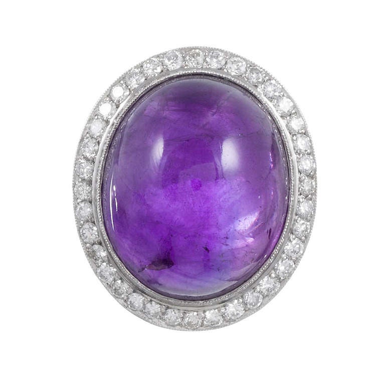 Cabochon Amethyst and Diamond Dome Ring