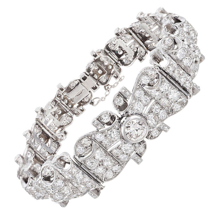 Elaborate Mid-Century Platinum and Diamond Bracelet