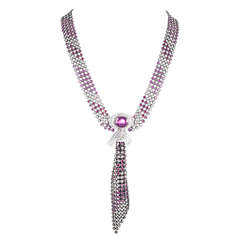 Mauboussin 6.41 Carat "No Heat" Purple Sapphire Mesh Tassel Necklace