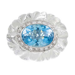 Carved Rock Crystal, Aquamarine and Diamond Dome Ring