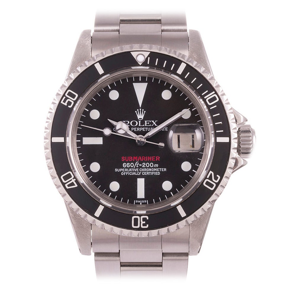 Rolex Stainless Steel Red Submariner New Luminous Dial Wristwatch Ref 1680