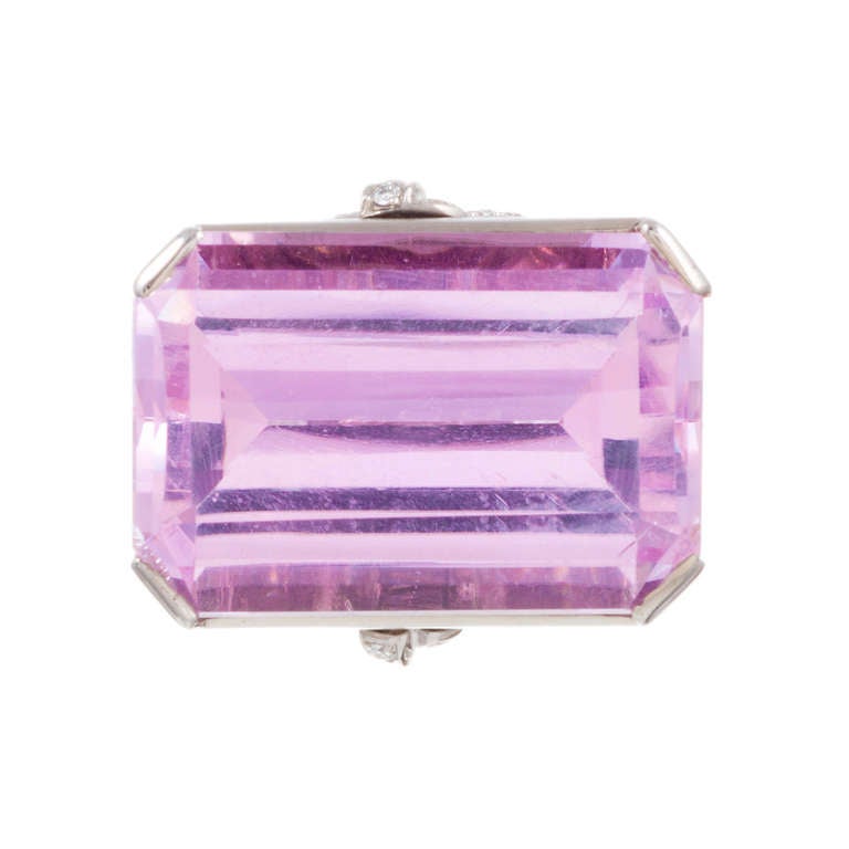 Striking contemporary ring by famed French jewelry creator Patrick Mauboussin. The large kunzite exhibits lovely soft, dusty pink color and is set 