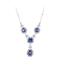 Platinum Sapphire & Diamond Cluster "Y" Necklace