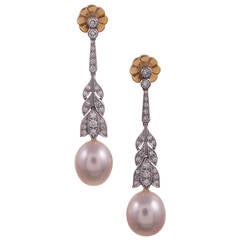 Lucie Campbell Pearl Diamond Gold Drop Earrings
