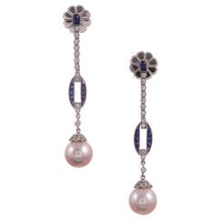 Lucie Campbell London Sapphire Diamond Pearl Drop Earrings