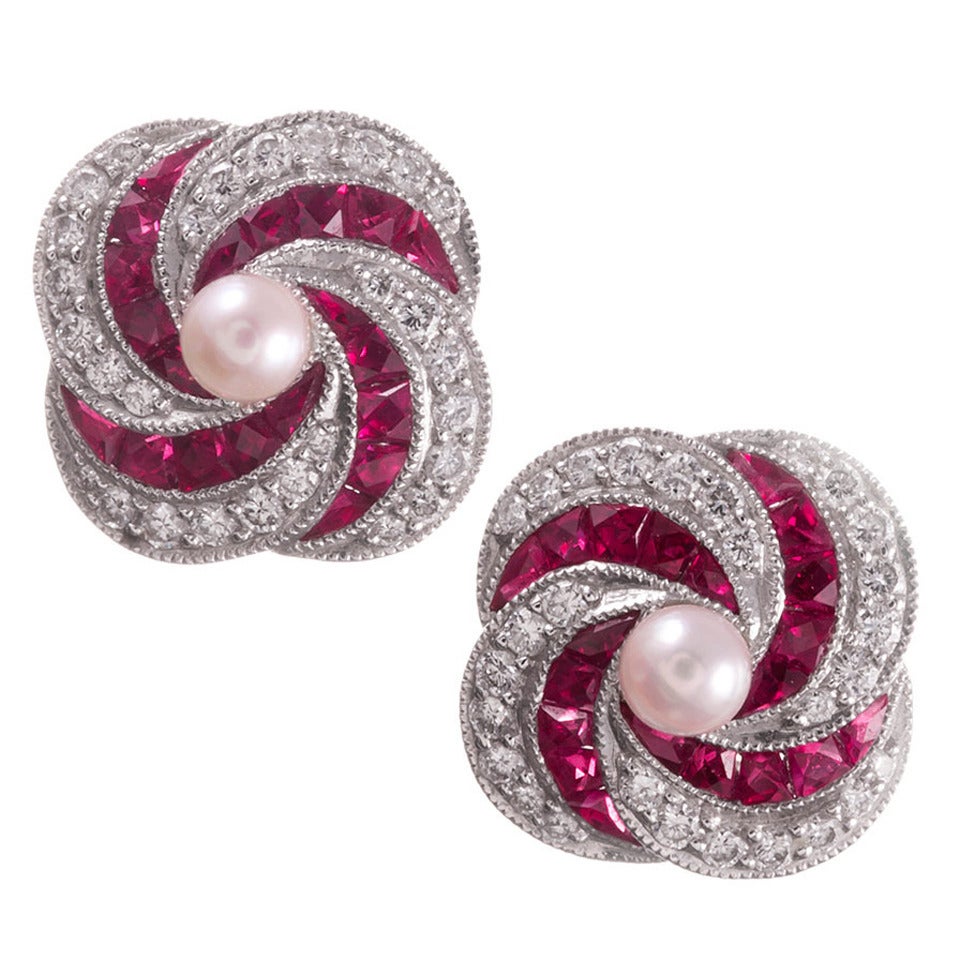 Lucie Campbell London Ruby Diamond Pearl Earrings