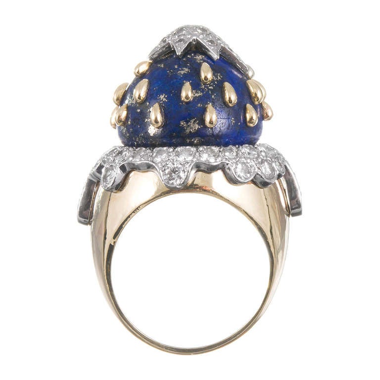 Lapis Diamond Galaxy Dome Ring In Excellent Condition In Carmel-by-the-Sea, CA