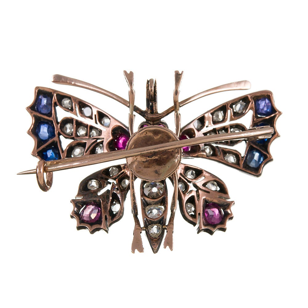 Victorian Pearl Gemstone Silver Gold Butterfly Pin Pendant In Excellent Condition For Sale In Carmel-by-the-Sea, CA