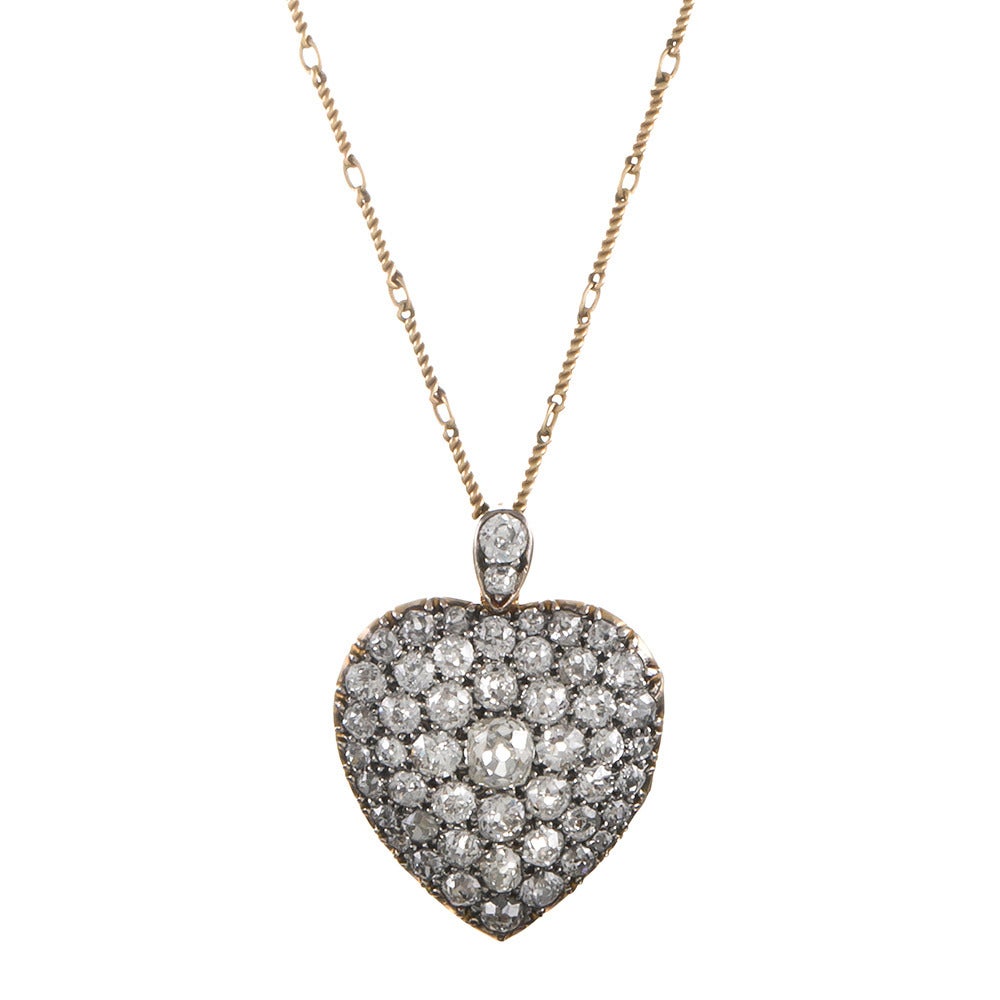 Victorian Old European Cut Diamond Gold Heart-Shaped Locket Pendant