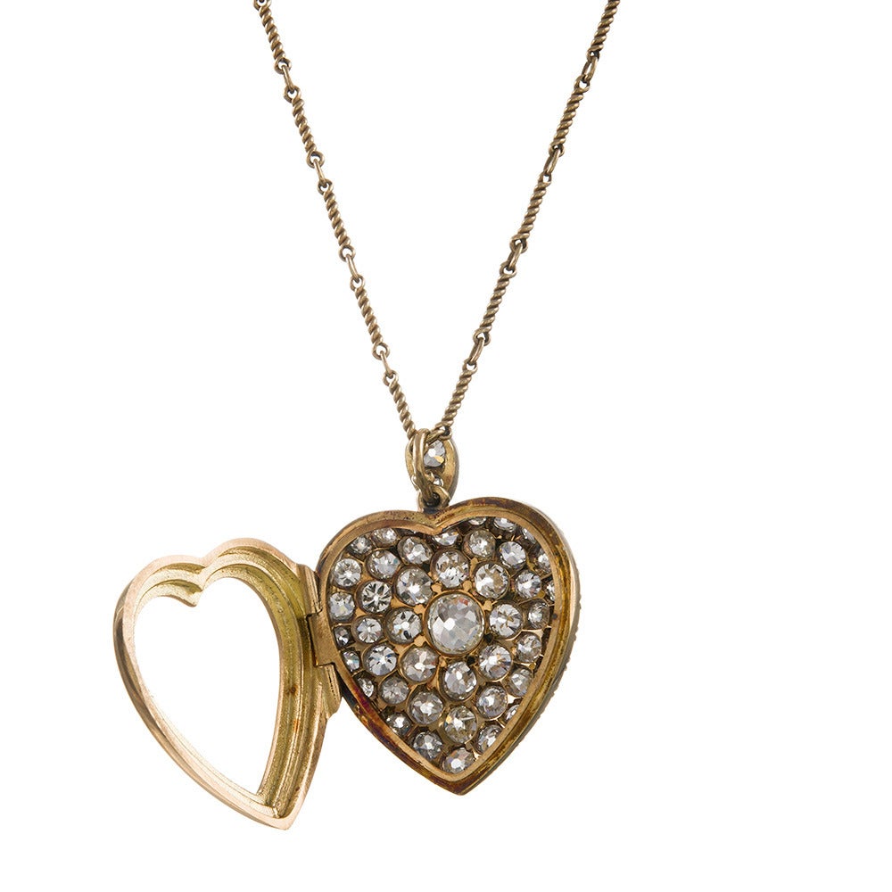 Victorian Old European Cut Diamond Gold Heart-Shaped Locket Pendant In Excellent Condition In Carmel-by-the-Sea, CA