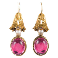 Victorian Foiled Crystal Pearl Gold Drop Earrings
