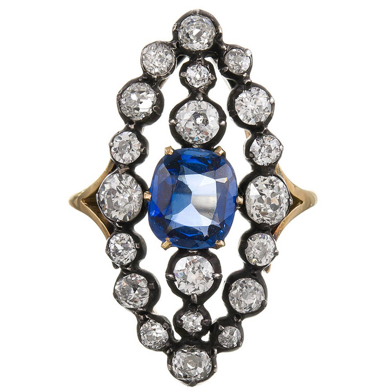 Victorian Sapphire Diamond Plaque Ring