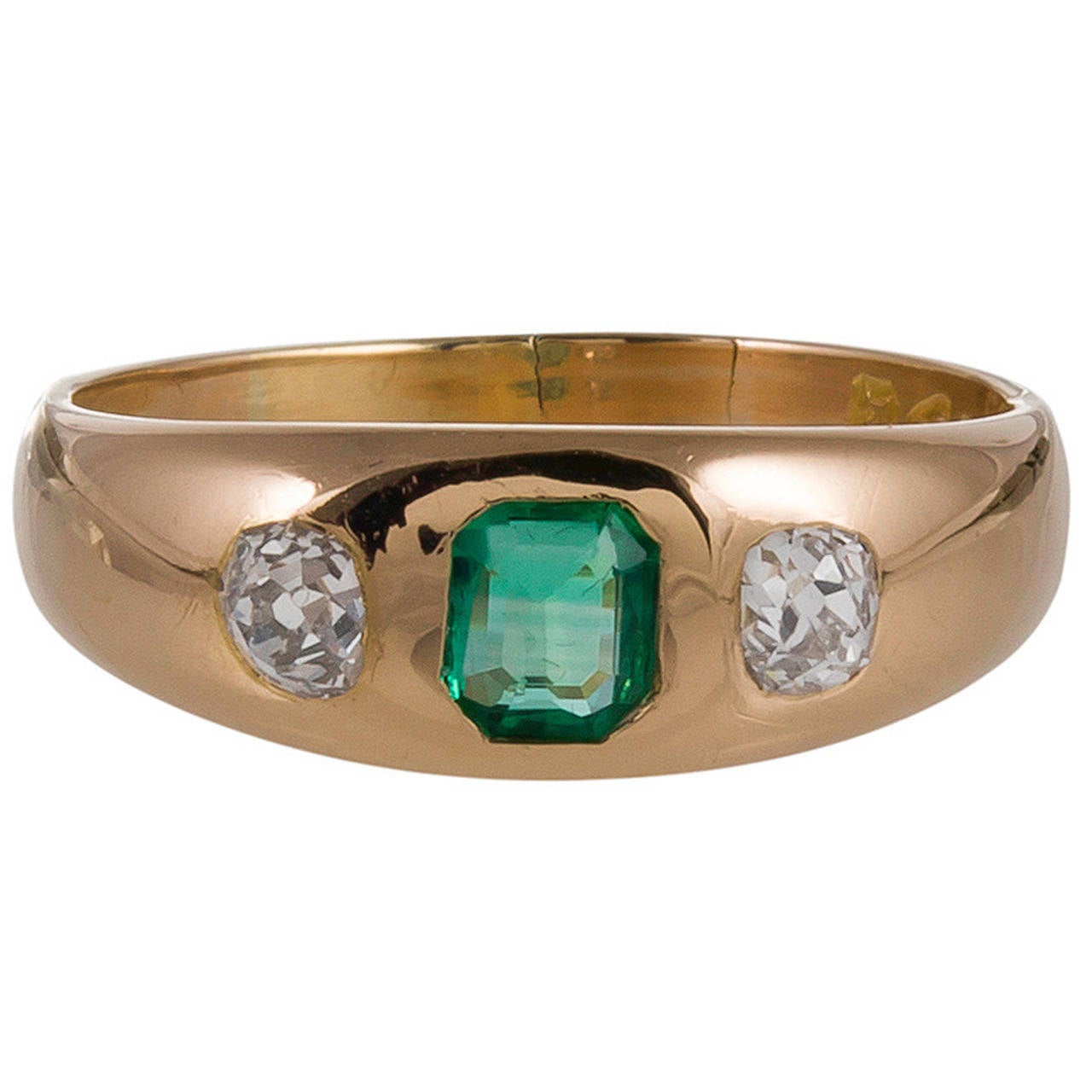 Late Victorian Emerald Diamond Gold Gypsy Ring