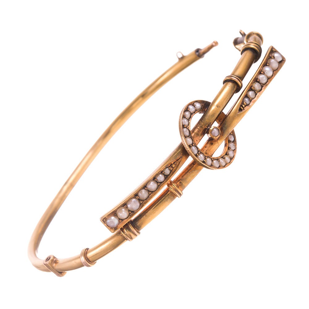 Sweet Victorian Pearl Gold Bypass Bangle Bracelet