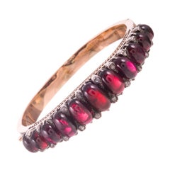 Cabochon Garnet Diamond Silver Gold Bangle Bracelet