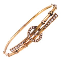 Sweet Victorian Pearl Gold Bypass Bangle Bracelet