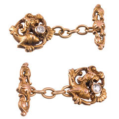 Art Nouveau Diamond Gold Gargoyle Cufflinks