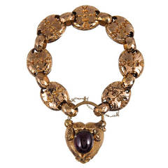 Stylized Victorian Garnet Gold “Gate” Bracelet