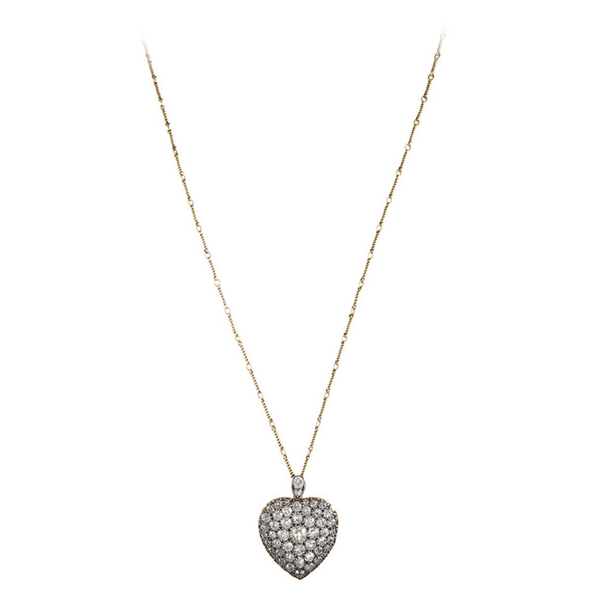 Victorian Old European Cut Diamond Gold Heart-Shaped Locket Pendant